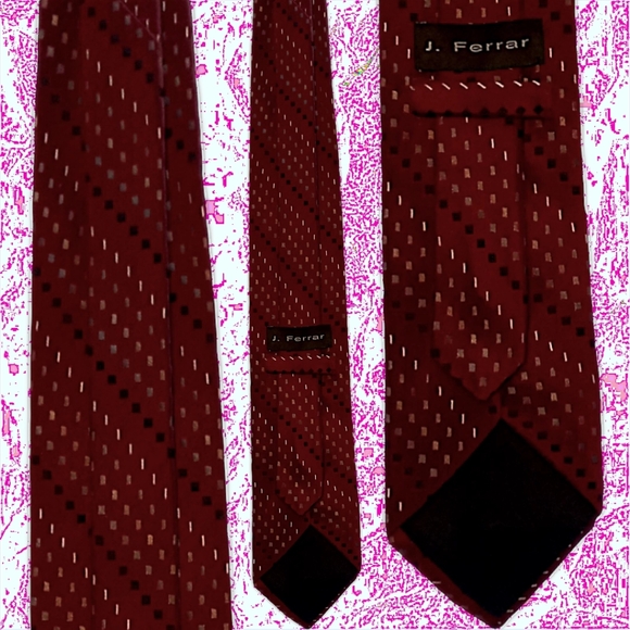 J. Ferrar Vintage Tie 100% Imported Silk Foulard Necktie Red w/Geometric Pattern - Picture 13 of 14